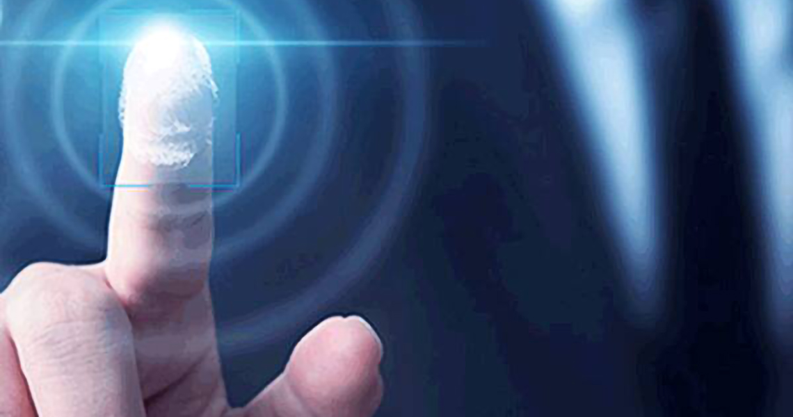 Close-up of a fingerprint being scanned for security