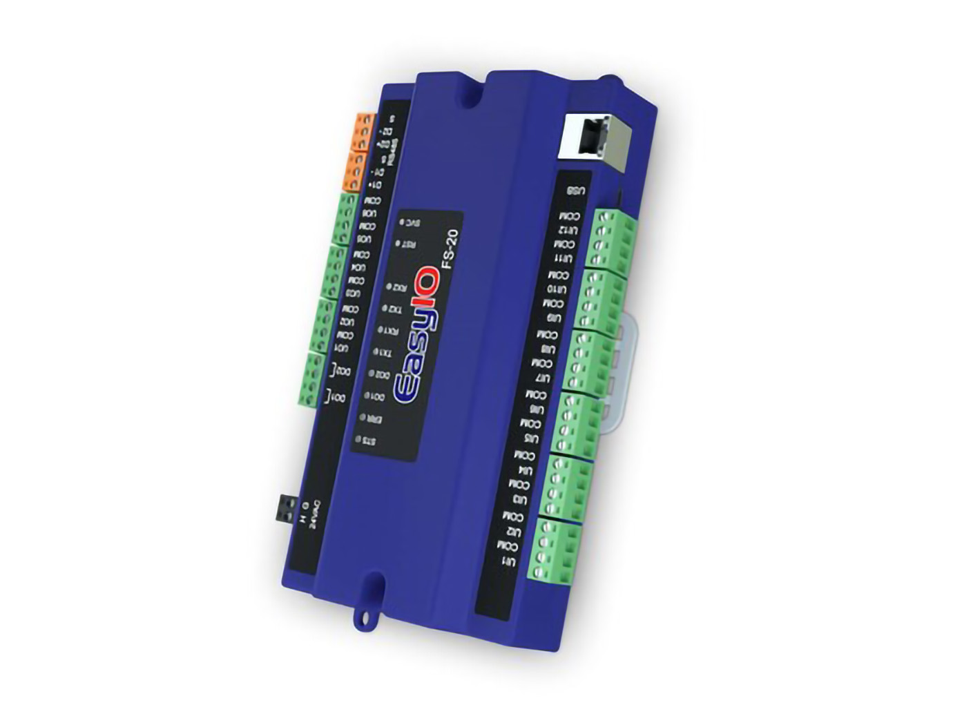 An Industrial electronic module, labeled EasyIO with multiple pin connectors